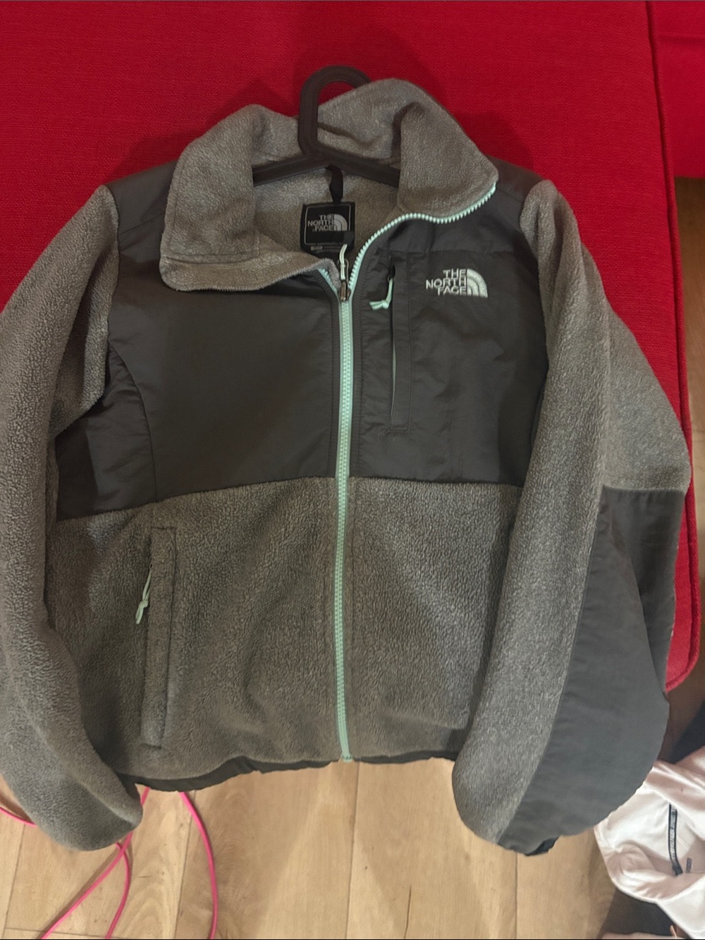 The North Face Gray Fleece Jacket with Mint Zipper
